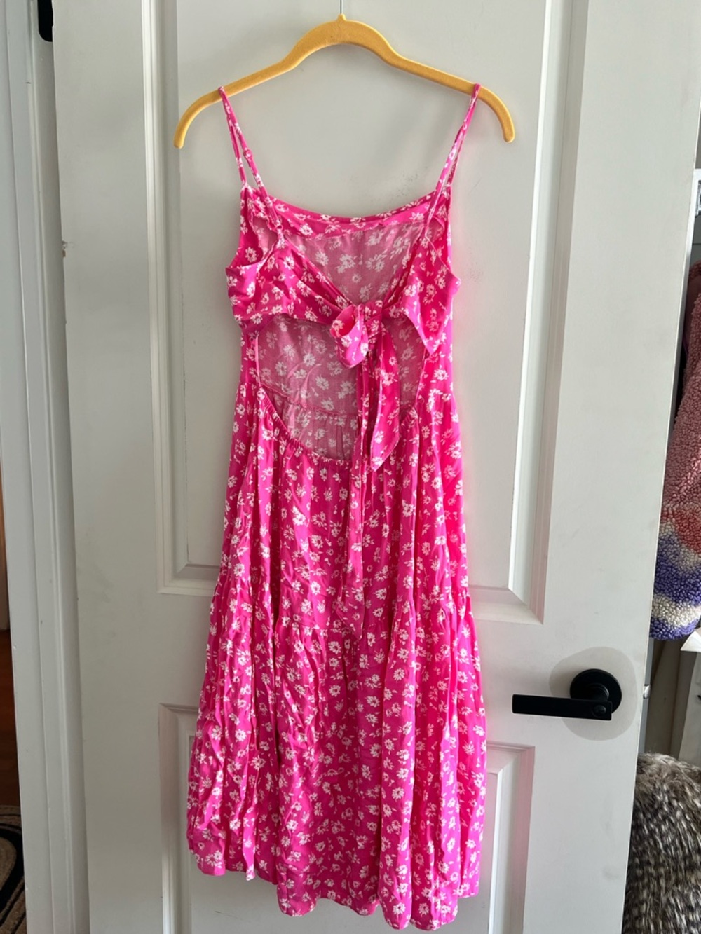 🌸 Pink Floral Summer Dress ✨ European Boutique Viscose Tie Back Sundress Size S - Picture 5 of 7